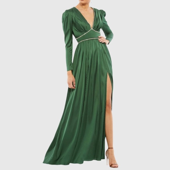 Mac DuggalAs-Is Rhinestone Trim Puff Sleeve Gathered Gown